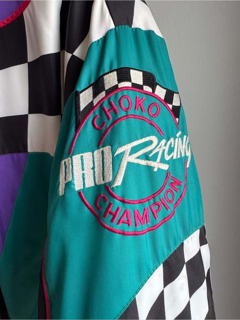 Retro Choko Racing Ski Snowmobile Jacket Mens XL Check Fleece Lined Winter Coat - Picture 4 of 14